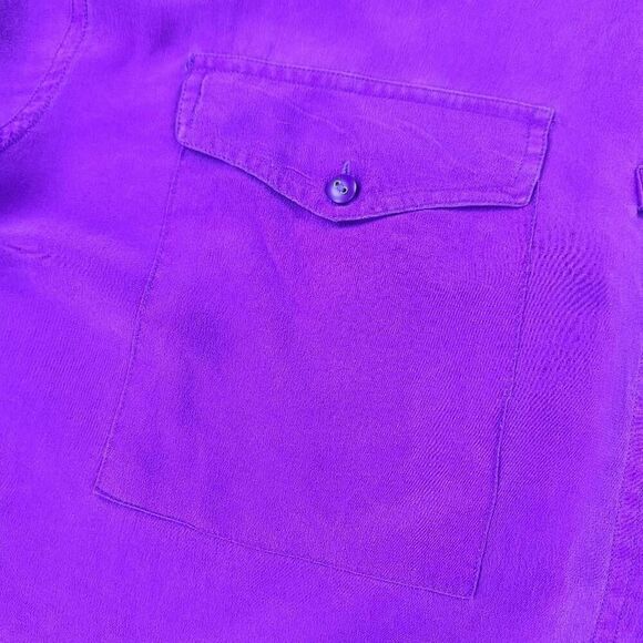 🔹️Vintage Sunny Leigh Fuchsia Silk Buttoned Short Sleeve Top Large - Picture 10 of 13